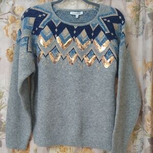 NWT, See & Be Seen Gray and Blue Geometric Sweater